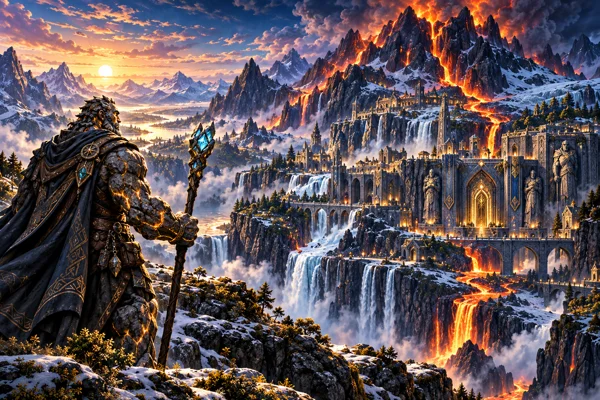 Gebirge und Feuer der Welt Gorath